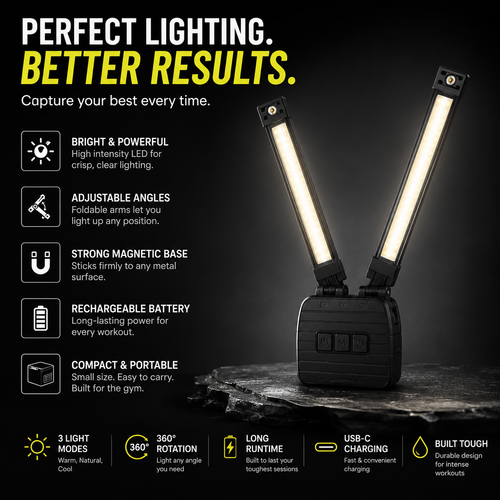 FlexBeam™ Pro Gym Light – Rechargeable Magnetic LED Light with 180° Adjustable Panels